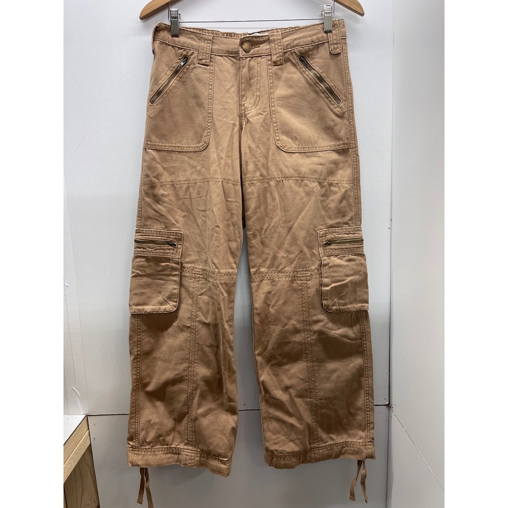RSQ Tan Khaki Cargo Pants Womens Medium Utility Multi Pocket Drawstring Hem